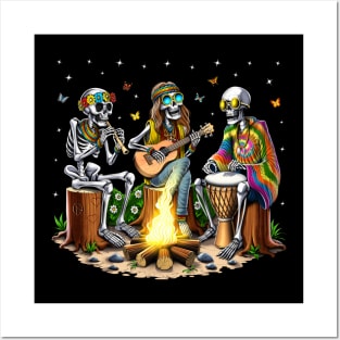 Hippie Skeletons Forest Camping Posters and Art